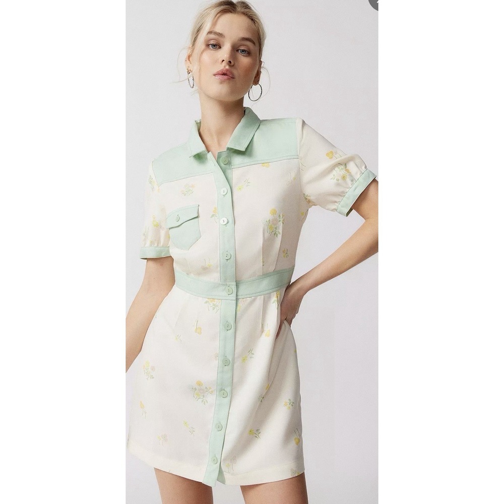Urban Outfitters Mint Carla Collared Mini Dress Size Medium Preowned